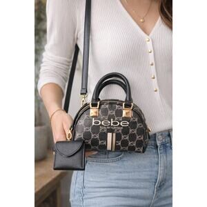 Bebe Los Angeles Monogram Mini Satchel Crossbody Bag w Coin Pouch